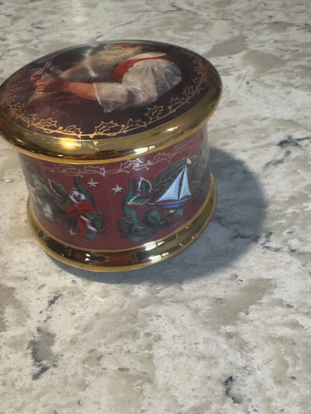 Gold-Trim Red Decorative Trinket Box - Home Accents Norman Rockwell